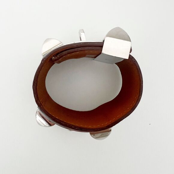 Hermès Collier De Chien CDC Bracelet Leather Brown Palladium Sz Small T1 Barenia - Picture 10 of 16